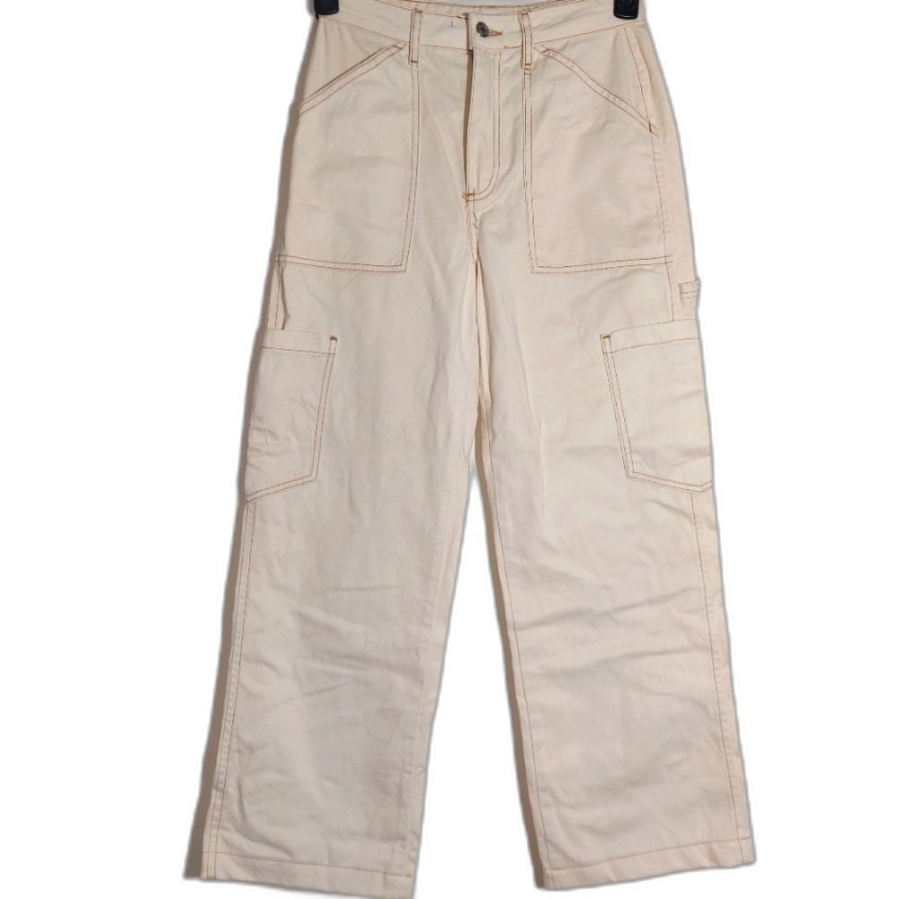 Denim Co. Women's 100% Cotton High Waist Wide Leg Cargo Jeans Cream Size 2 EUC - Picture 4 of 12
